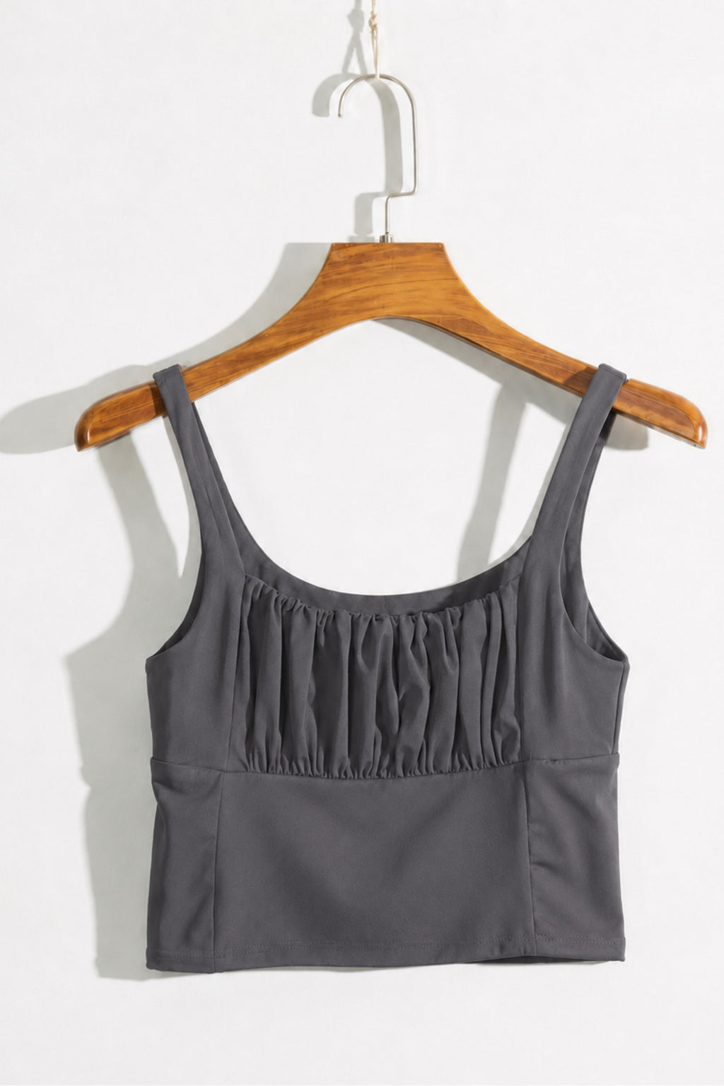 ÖNÜ BÜZGÜLÜ ASKILI CROP TOP BLUZ - Füme - Görsel 3
