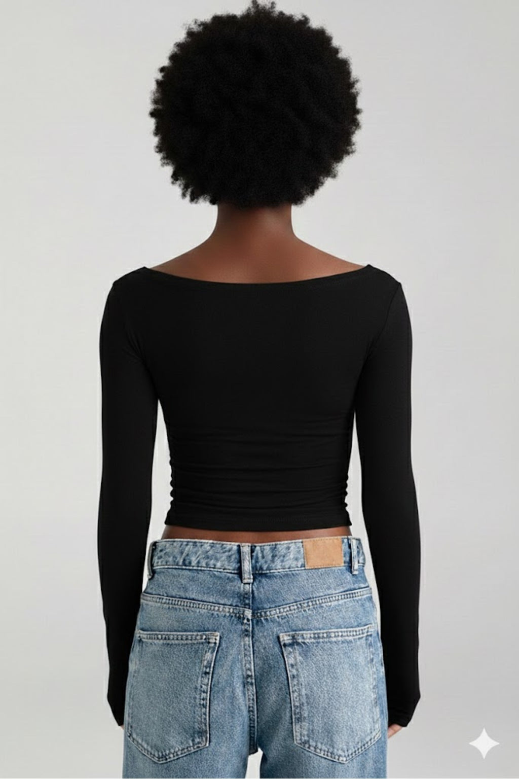 ULTRSA SOFT OVAL YAKA PREMİUM ESNEK UZUN KOLLU CROP BLUZ - Siyah - Görsel 2
