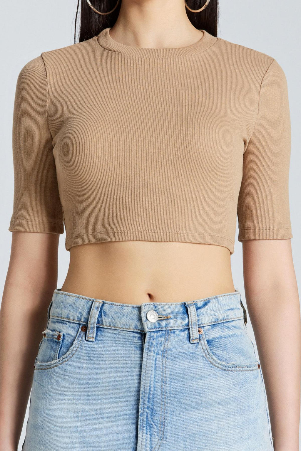 2556 Kısa Kollu Crop - Bej - Görsel 4