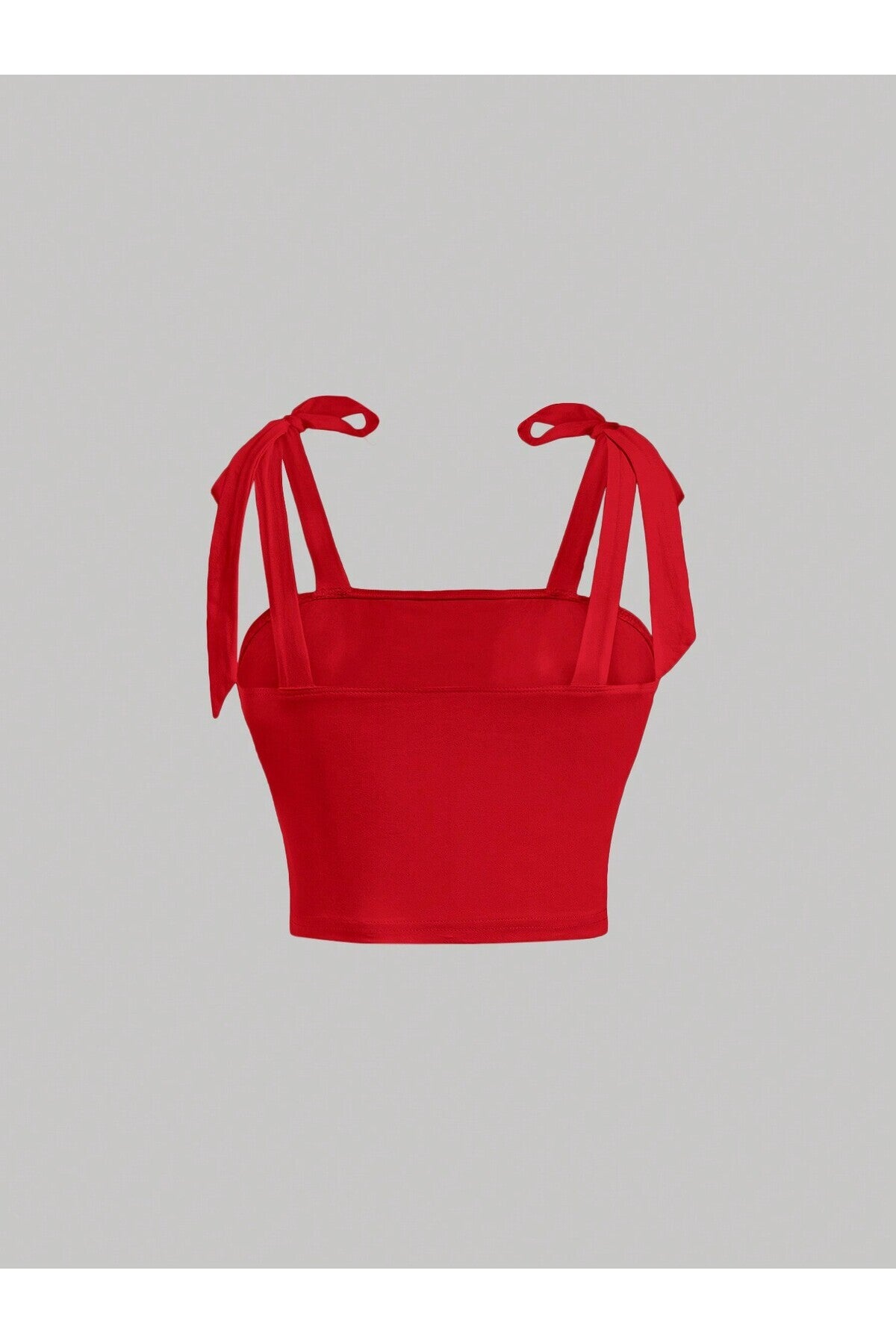 Kırmızı Fiyonklu Yazlık Crop Top, Kırmızı Fiyonklu Yazlık Geniş Askılı Üst - Kırmızı - Görsel 2