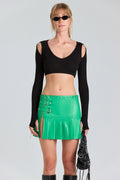 %100 PAMUKLU FİTİLLİ PARMAK DETAYLI CROP BLUZ WFT5024 - Siyah - Görsel 1