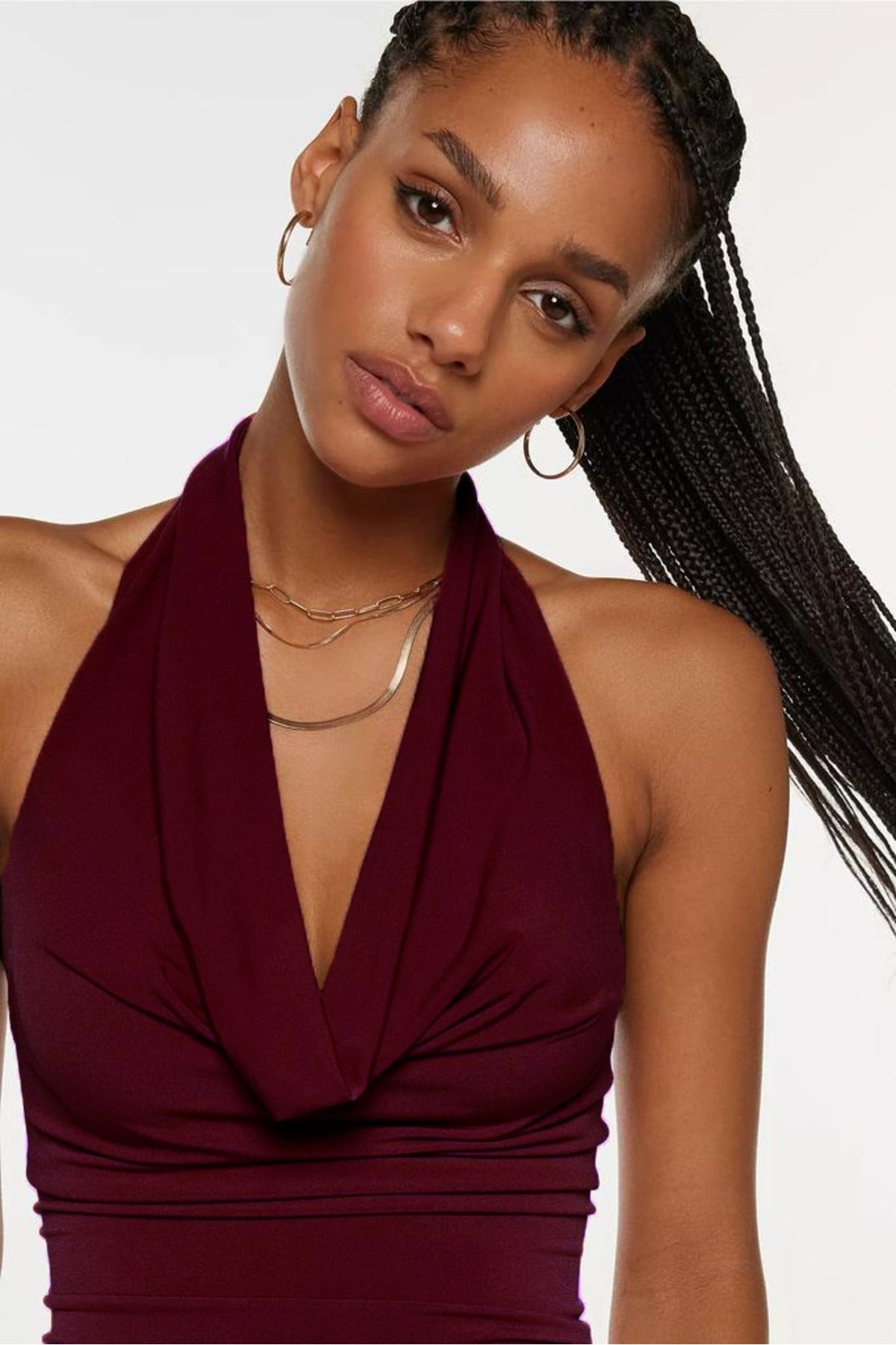Degaje Yaka Crop Top Body - Bordo - Görsel 2