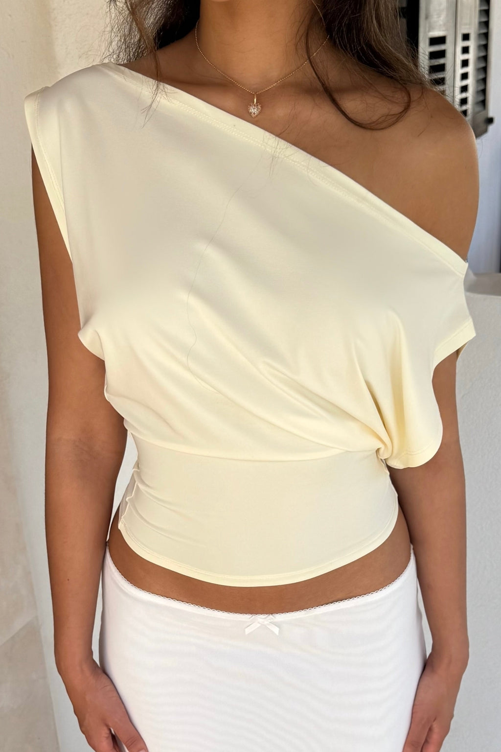 Ultra Soft Premium Kumaş Bele Oturan ESNEK Crop Top Bluz - Tereyağ Sarısı - Görsel 1