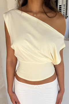 Ultra Soft Premium Kumaş Bele Oturan ESNEK Crop Top Bluz - Tereyağ Sarısı