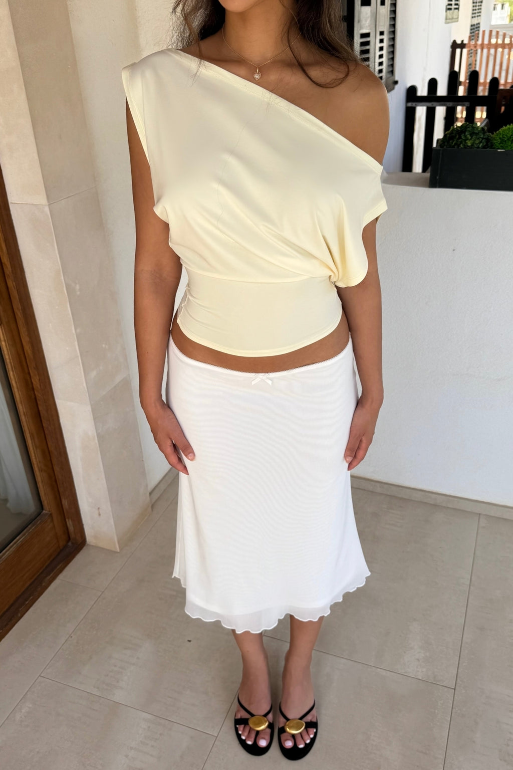 Ultra Soft Premium Kumaş Bele Oturan ESNEK Crop Top Bluz - Tereyağ Sarısı - Görsel 6