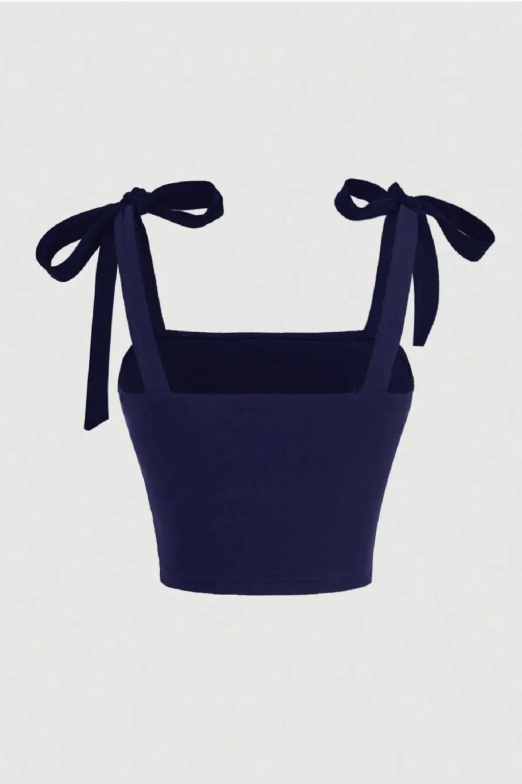 Fiyonklu Geniş Askılı Crop Bluz - LACİVERT - Görsel 2