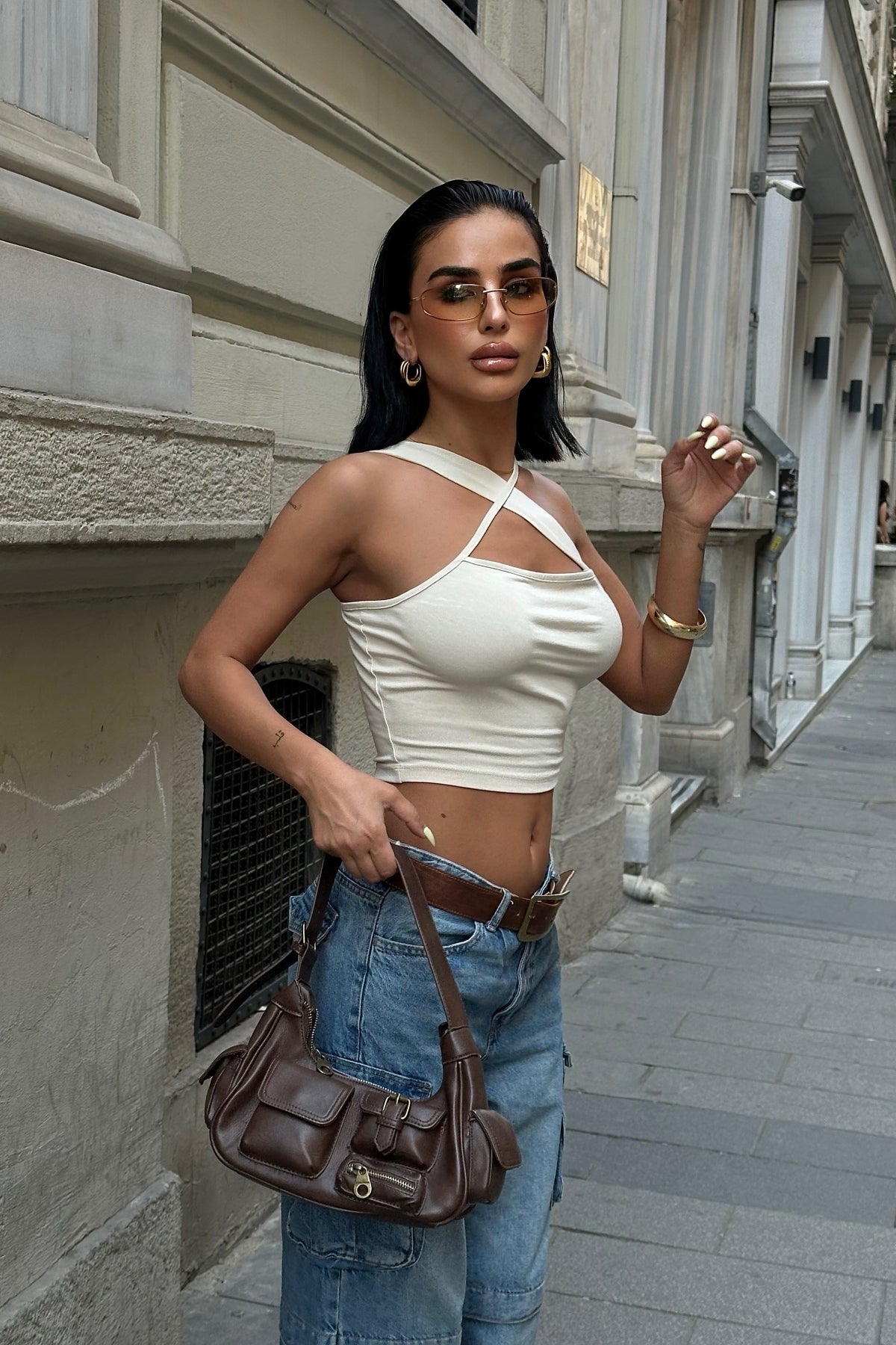 Önü Çapraz Bej Crop - Bej - Görsel 2