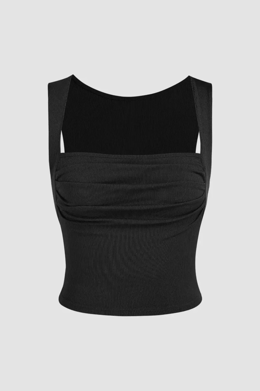 Askılı Büzgülü Crop Bluz - Siyah - Görsel 6