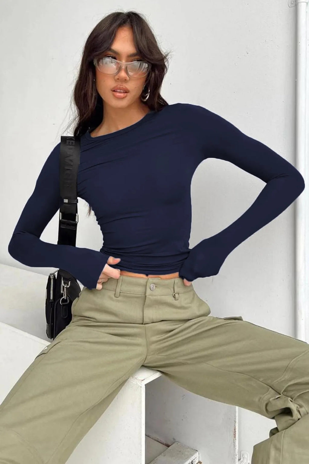 Bisiklet Yaka Basic Uzun Kollu Body - Lacivert - Görsel 1