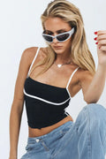 WFT4096 Askılı Kontrast Crop Bluz - SİYAH - Görsel 1