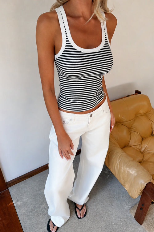 %95 PAMUK FİTİLLİ ESNEK CROP TOP BLUZ - Siyah/Beyaz - Görsel 2