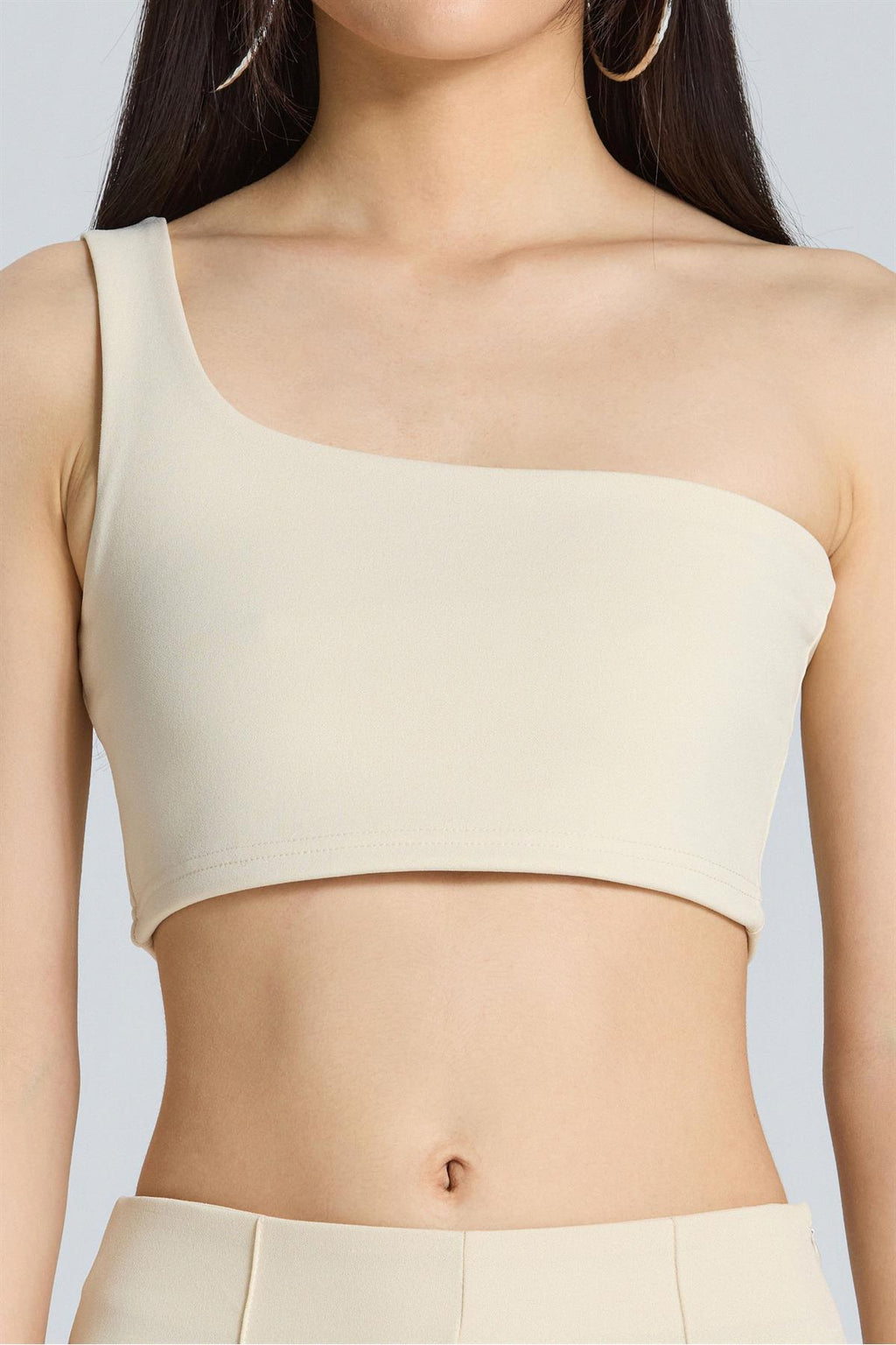 1567 Tek Kol Crop Bluz - Bej - Görsel 4