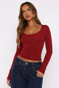 WFT6051 Yuvarlak Yaka Esnek Basic Crop Bluz - Bordo - Görsel 1