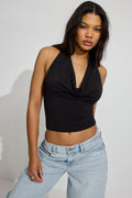 9074 SİYAH Boyundan Bağcıklı Halter Degaje Yaka Crop Top Body SİYAH - Siyah - Görsel 1