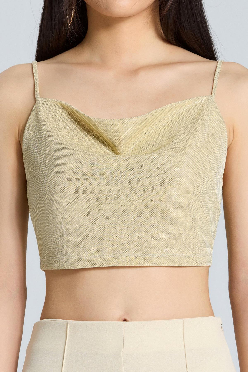 2591 Askılı Dore Parıltılı Crop - Gold - Görsel 4