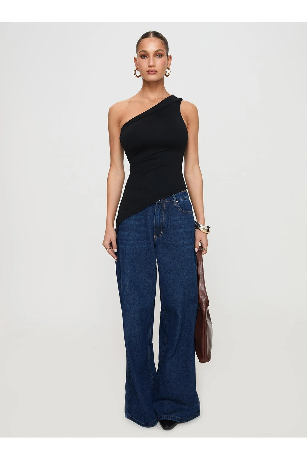 5058 ASİMETRİK ESNEK CROP TOP BLUZ - Siyah - Görsel 7