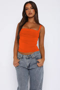 WFT3036B Önü Büzgülü Askılı Crop Bluz - Turuncu - Görsel 1