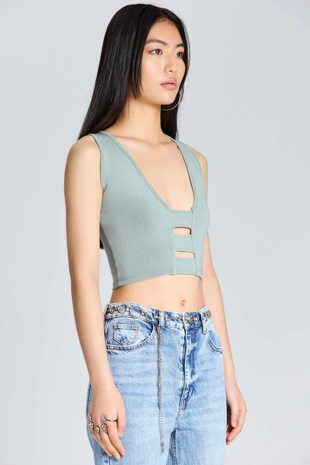 1822 Bant Detaylı Bluz - Mint Yeşili - Görsel 4