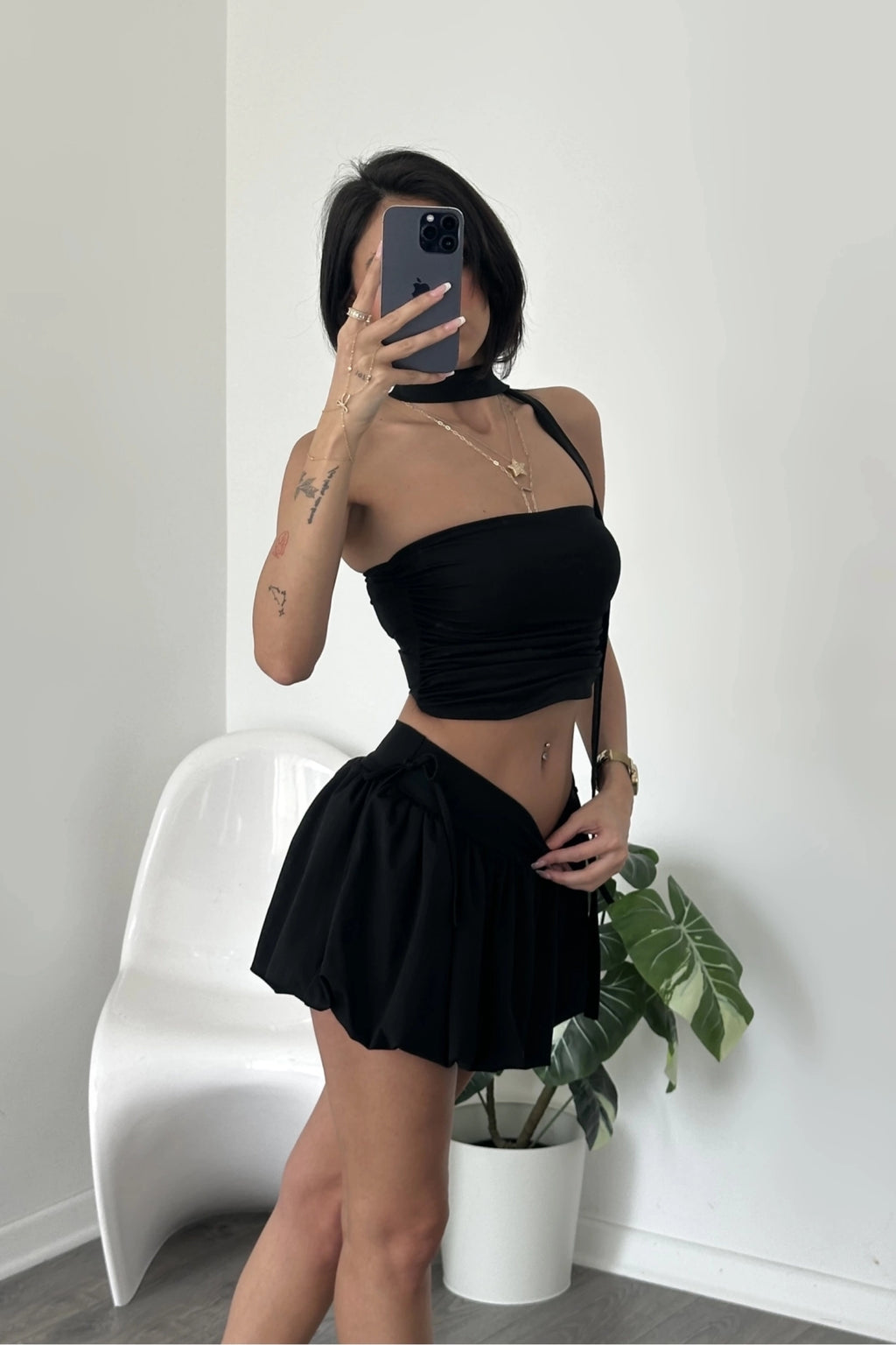 7042 BALON ETEK VE CROP TAKIM - Siyah - Görsel 2