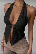 ÖNÜ BAĞCIKLI SIRTI AÇIK CROP TOP BLUZ - Siyah - Görsel 1