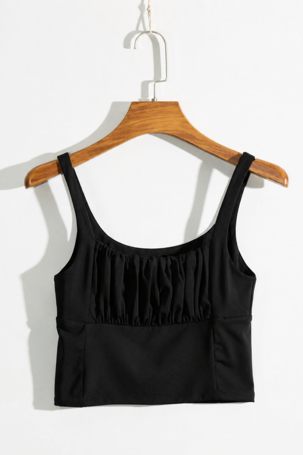 ÖNÜ BÜZGÜLÜ ASKILI CROP TOP BLUZ - Siyah - Görsel 3