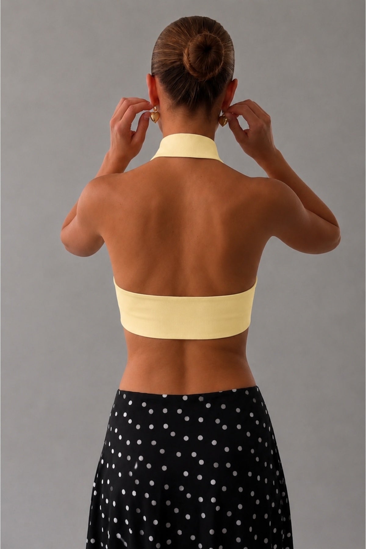 Halter Yaka Çift Kat Crop Top - Sarı - Görsel 3