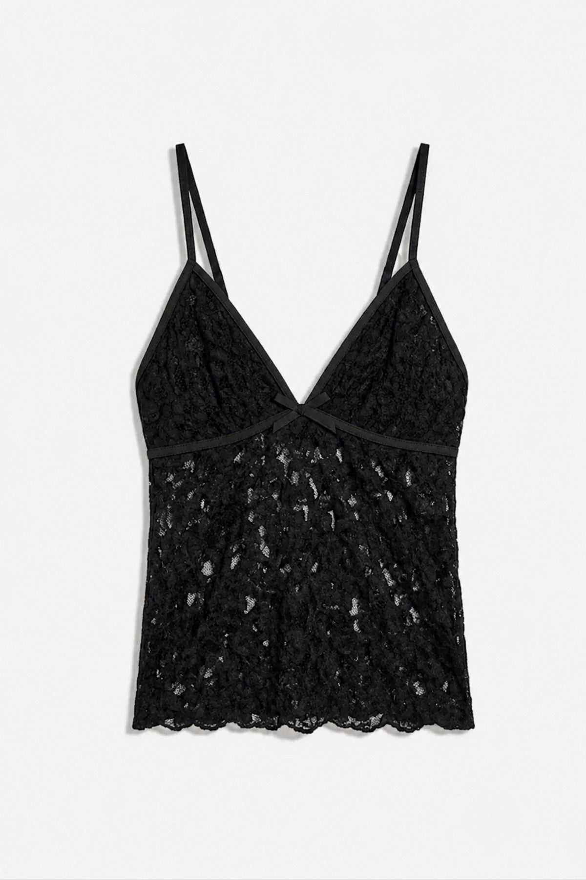 GÖĞSÜ ASTARLI ESNEK DANTEL CROP TOP BLUZ - Siyah - Görsel 4