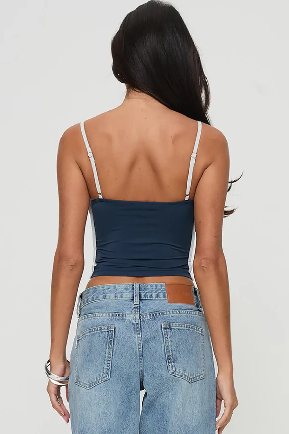 WFT4096 Askılı Kontrast Crop Bluz - LACİVERT - Görsel 3