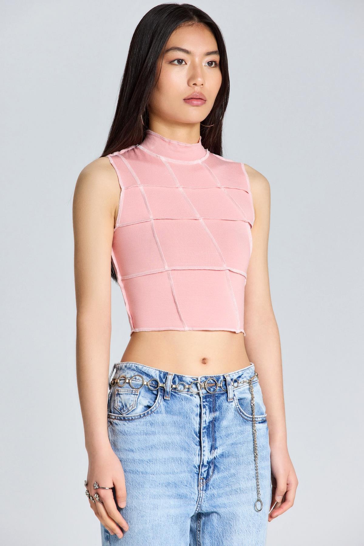 1545 Çok Parçalı Crop Bluz - Pembe - Görsel 3