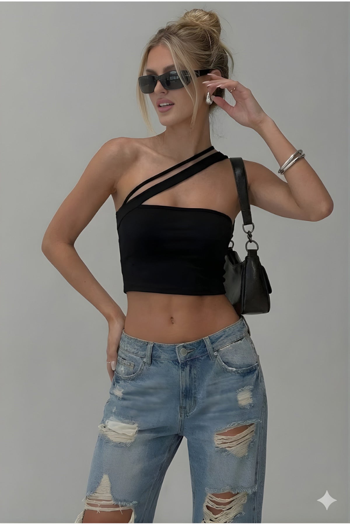 2550 Çift Askılı Crop - Siyah - Görsel 3