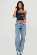 WFT4096 Askılı Kontrast Crop Bluz - LACİVERT - Görsel 1