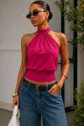 Bele Oturan Bağcıklı Esnek Crop top bluz - Fuşya - Görsel 1