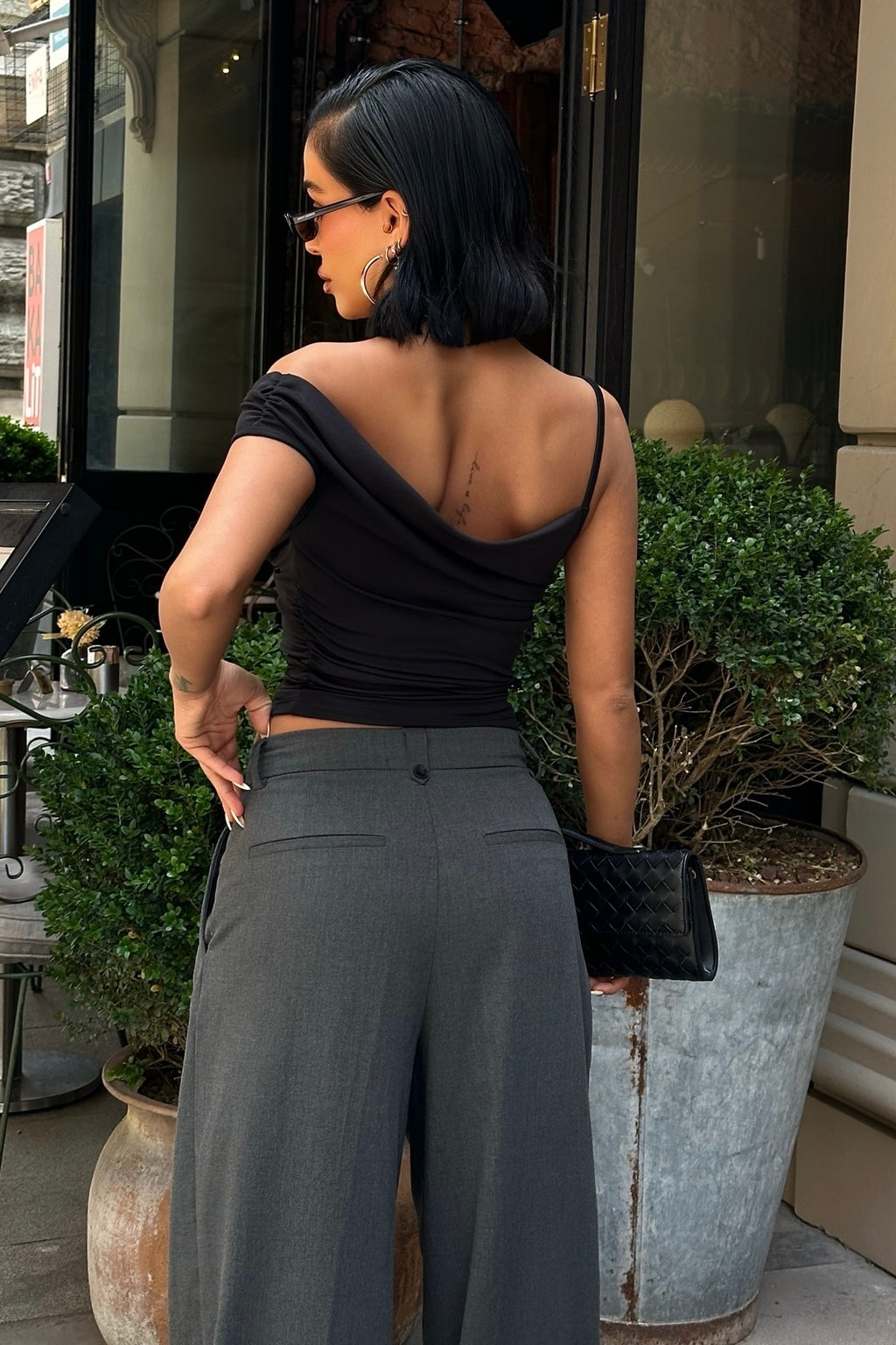 WFT8004 ASİMETRİK VOLANLI ESNEK CROP TOP - Siyah - Görsel 5