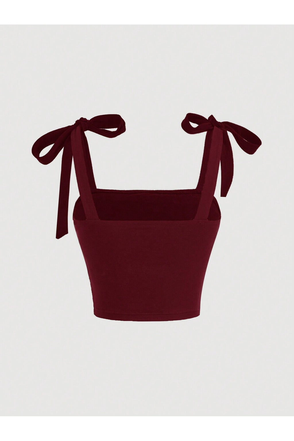 Bordo Fiyonklu Yazlık Crop Top, Bordo Fiyonklu Omuzdan Bağlamalı Yazlık Geniş Askılı Üst Bluz - Bordo - Görsel 2