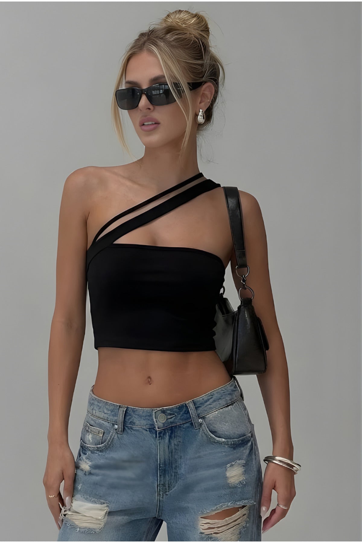 2550 Çift Askılı Crop - Siyah - Görsel 2