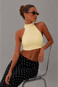 Halter Yaka Çift Kat Crop Top - Sarı - Görsel 1