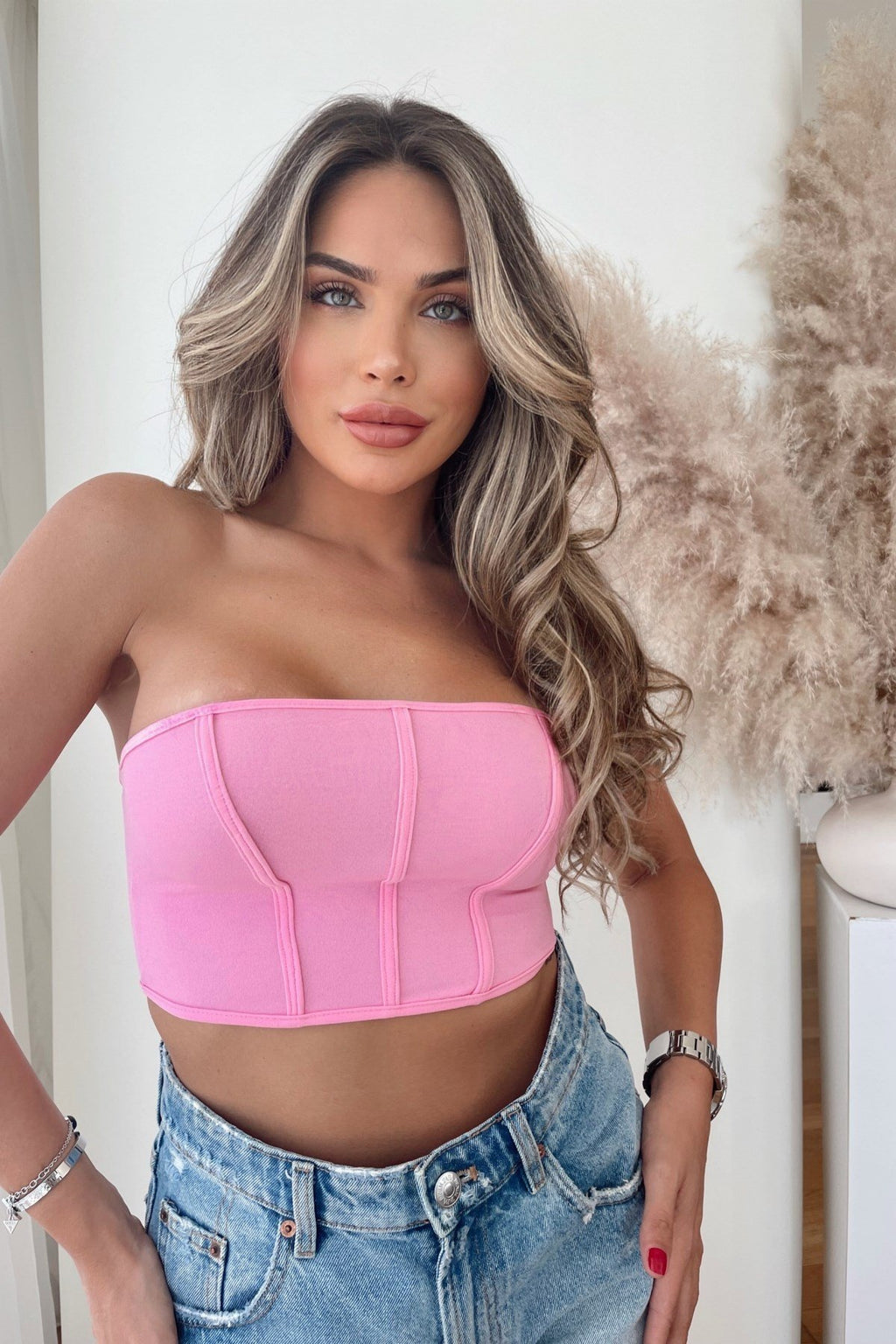 1732 Arkası Fermuarlı Crop Bluz - Pembe - Görsel 6