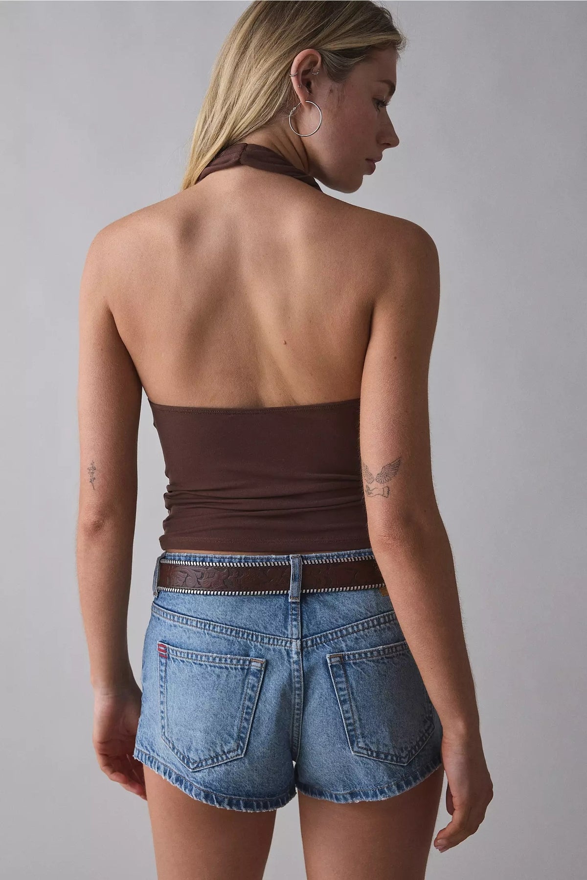 Degaje Yaka Crop Top Body - Kahverengi - Görsel 3