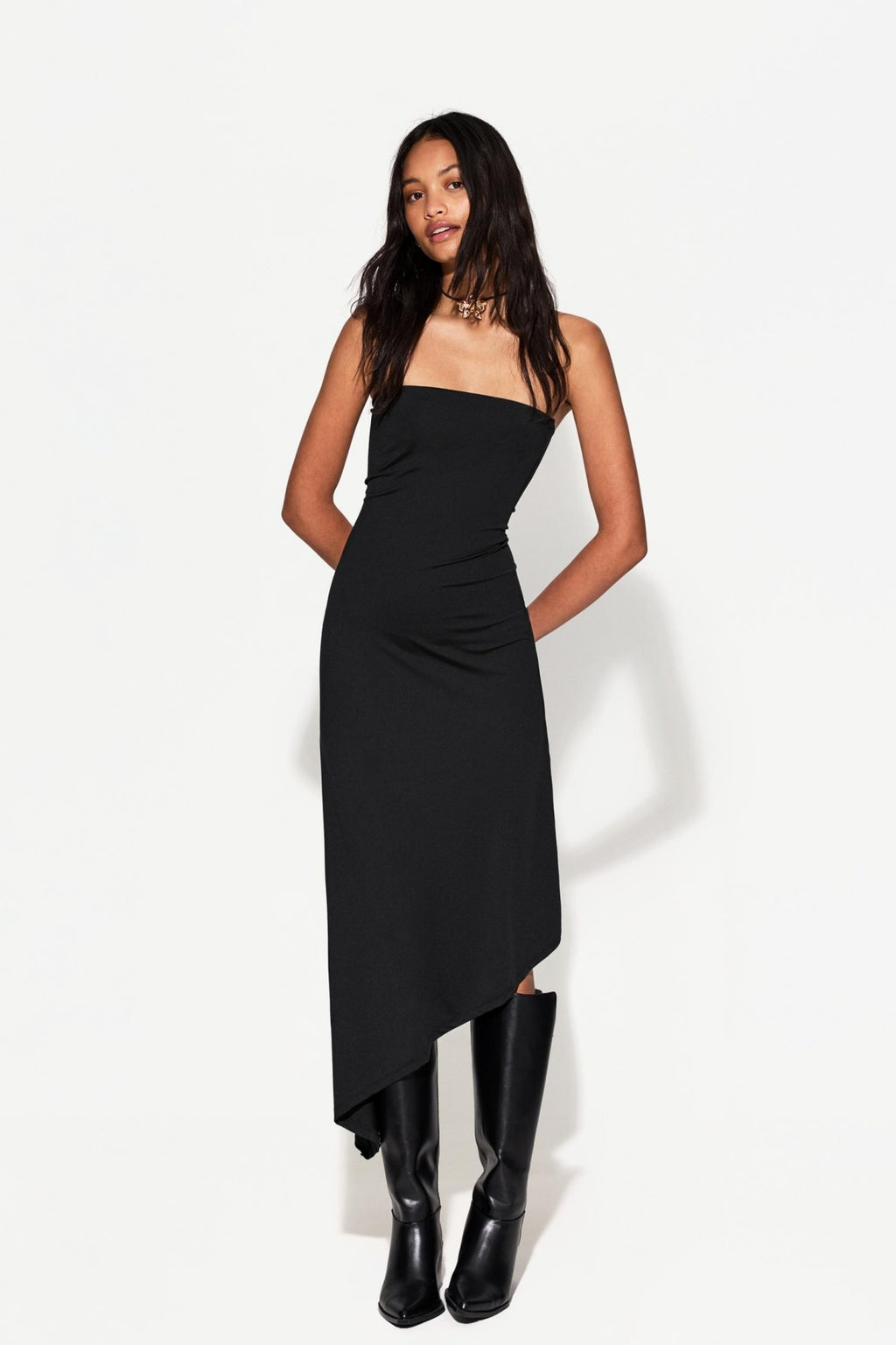 Asimetrik Bandeau Elbise - Siyah - Görsel 1