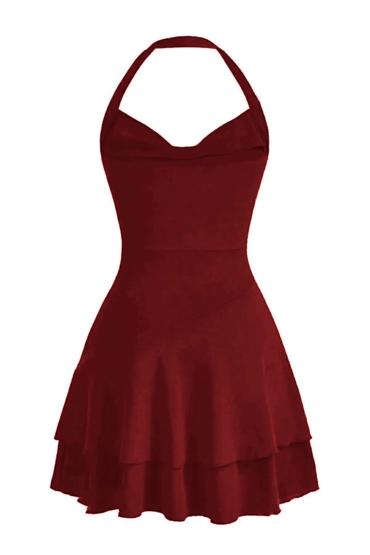 Boyundan Askılı Mini Elbise 5022 - Bordo - Görsel 2
