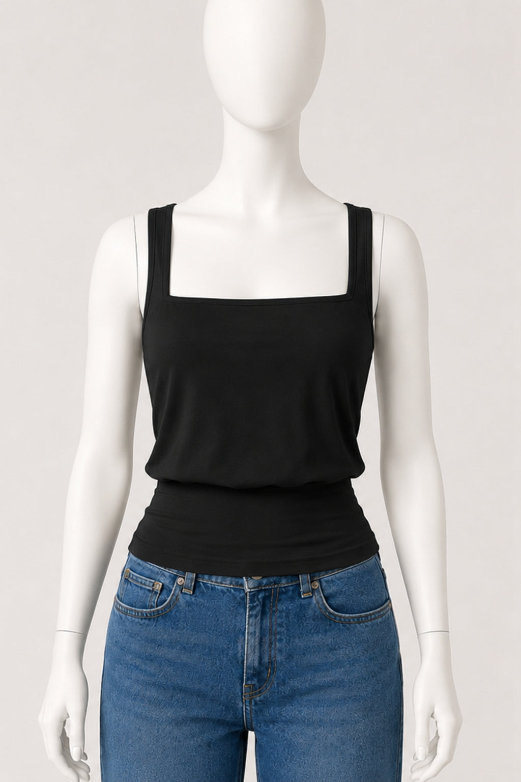 Bele Oturan Kare Yaka Esnek Crop top bluz - Siyah - Görsel 4