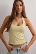 Halter Yaka Crop Top Body - Tereyağ - Görsel 1