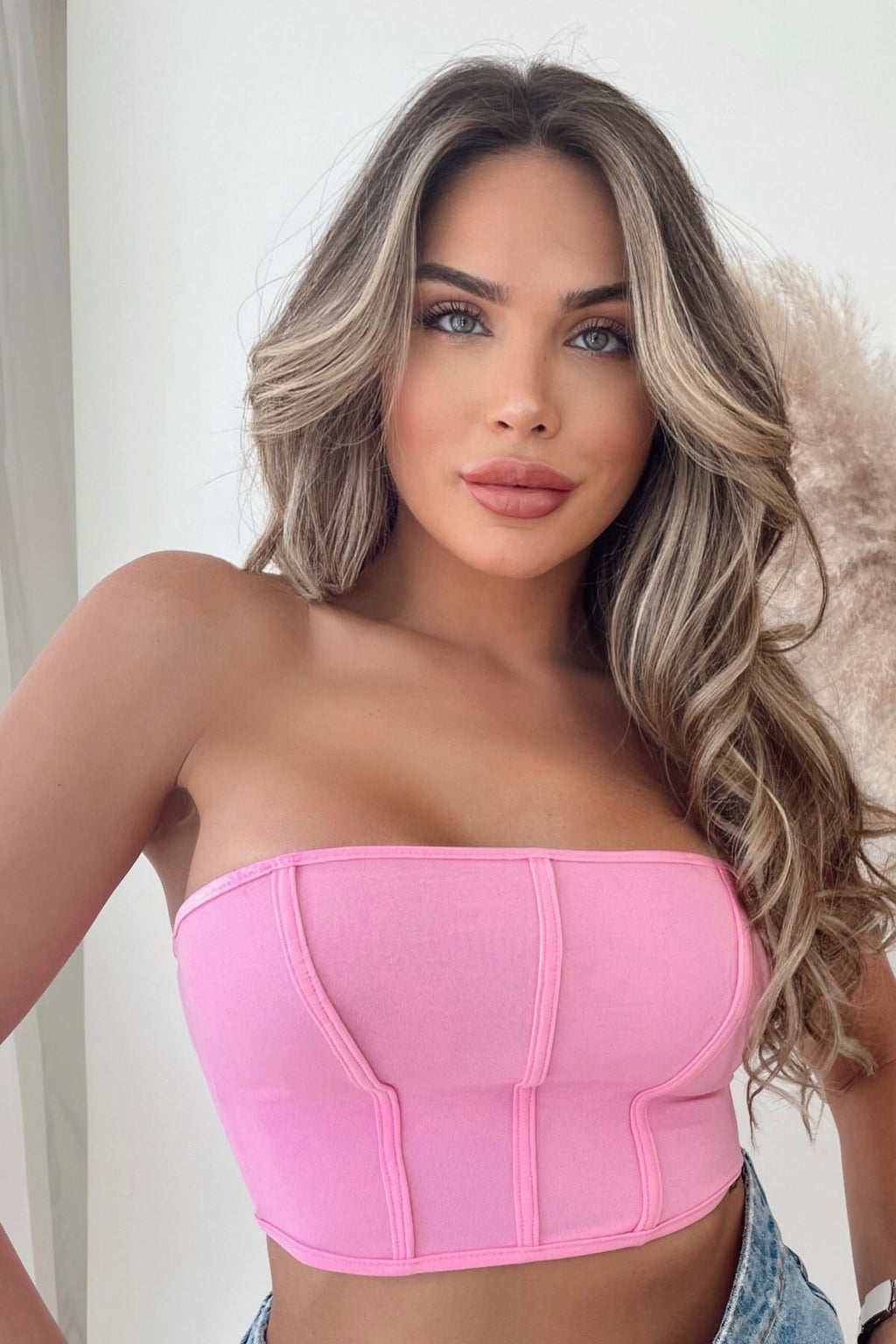 1732 Arkası Fermuarlı Crop Bluz - Pembe - Görsel 2