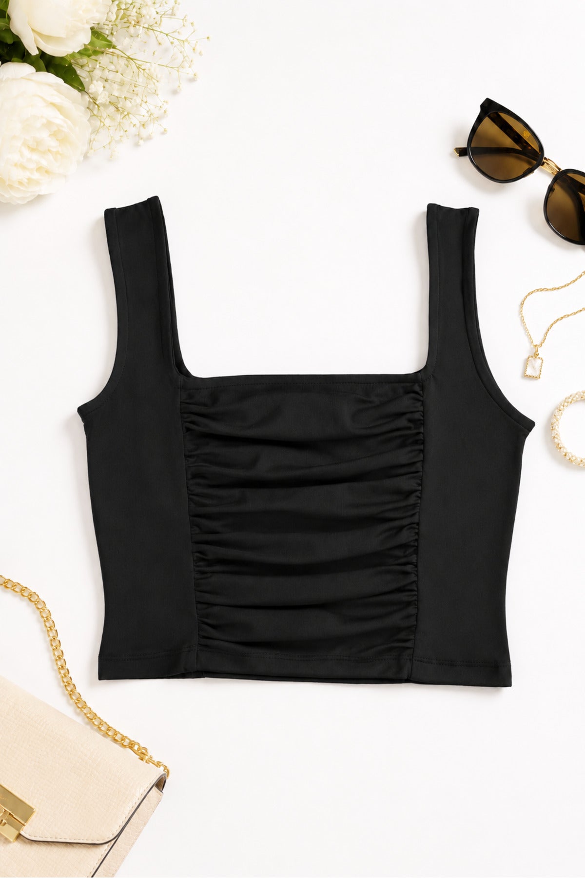 Ön ve Arkası Büzgülü Toparlayıcı Esnek Crop – Siyah - 3