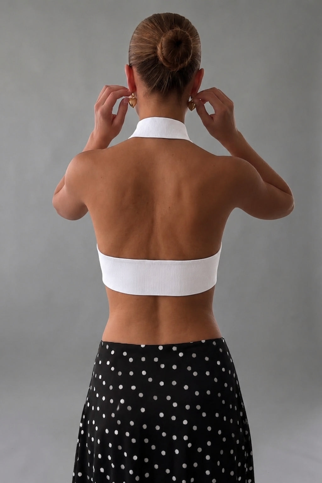 Halter Yaka Çift Kat Crop Top - Ekru - Görsel 3