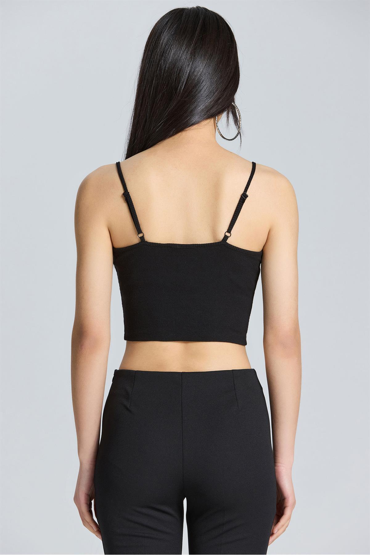 2609 Agraflı Askılı Crop - Siyah - Görsel 4