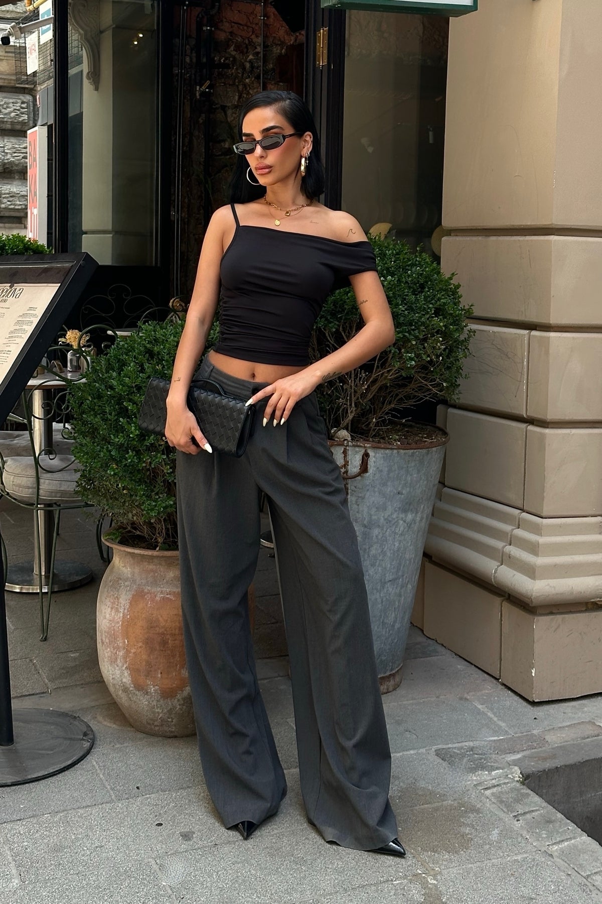 WFT8004 ASİMETRİK VOLANLI ESNEK CROP TOP - Siyah - Görsel 6