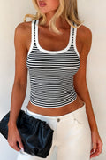 %95 PAMUK FİTİLLİ ESNEK CROP TOP BLUZ - Siyah/Beyaz - Görsel 1