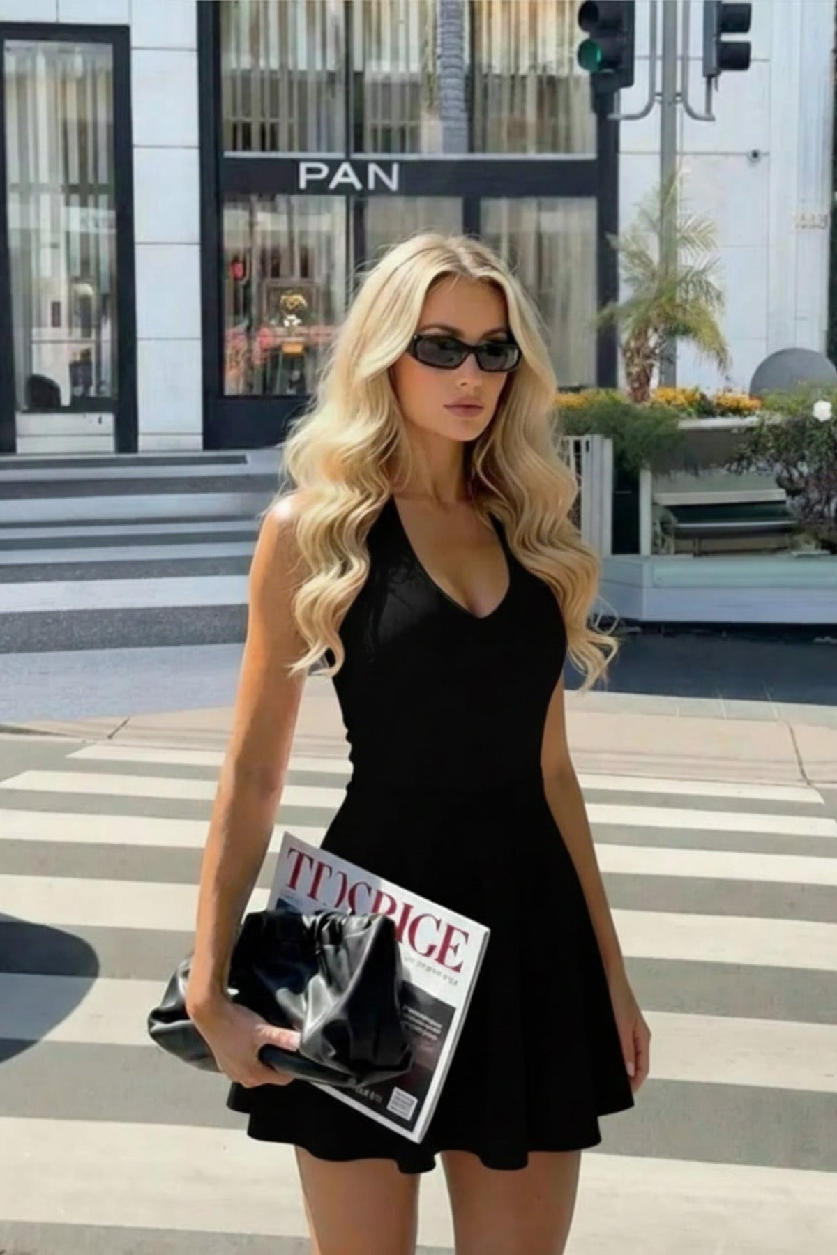 Halter Yaka Önü Çift Kat Şortlu Toparlayıcı Elbise - Siyah - Görsel 4