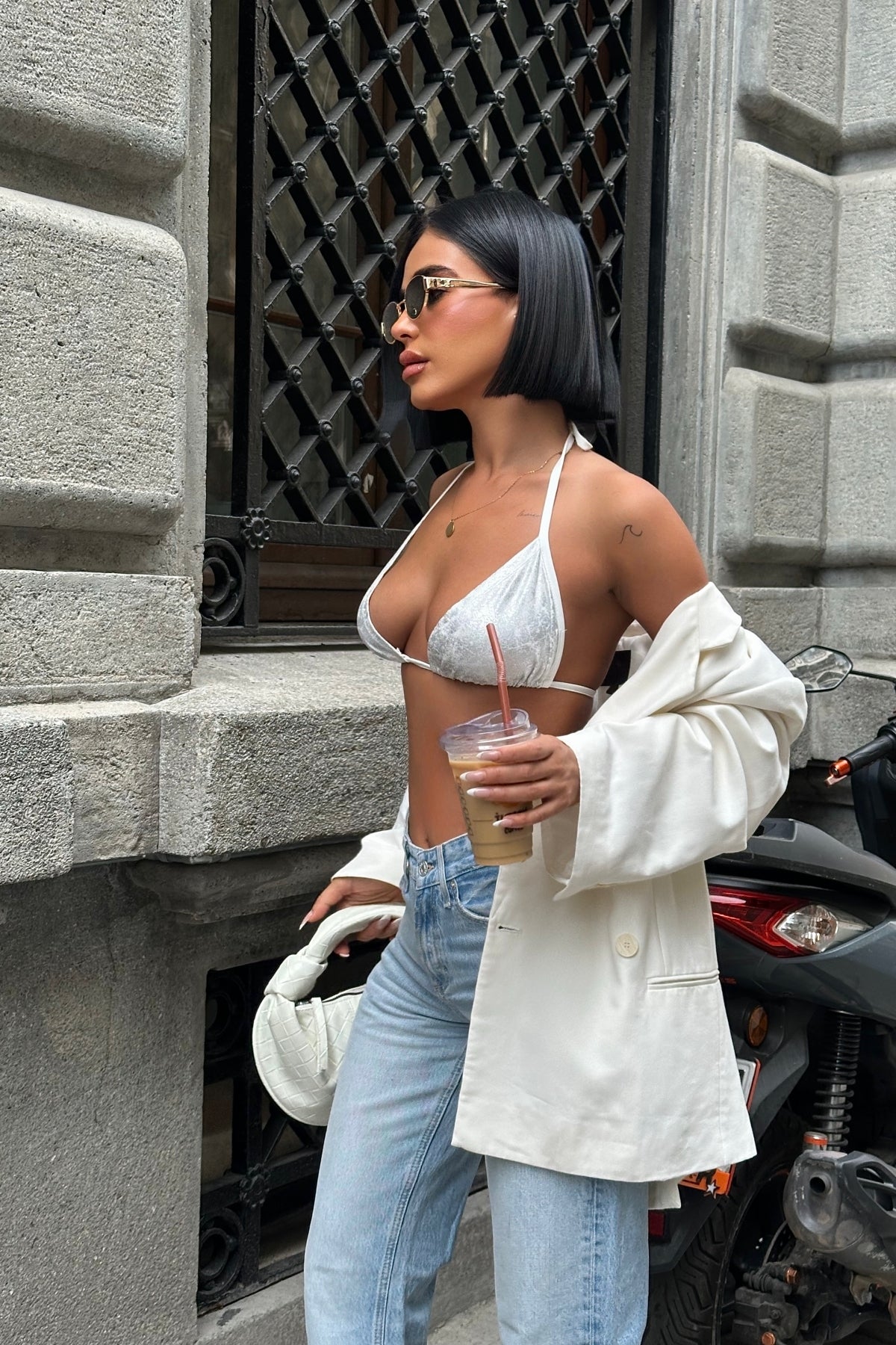BAĞCIKLI CROP TOP BLUZ - Gümüş - Görsel 2